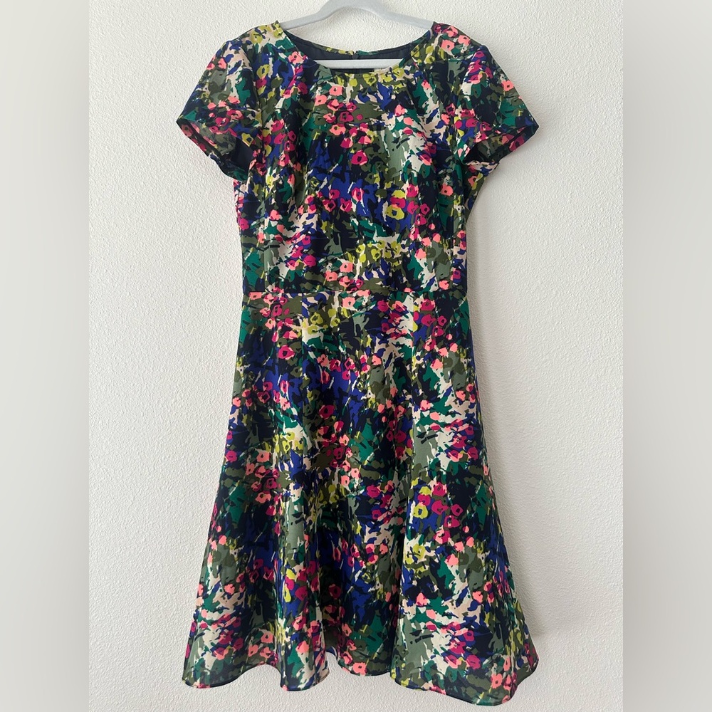J. Crew Vibrant Floral Short Sleeved A-line Dress